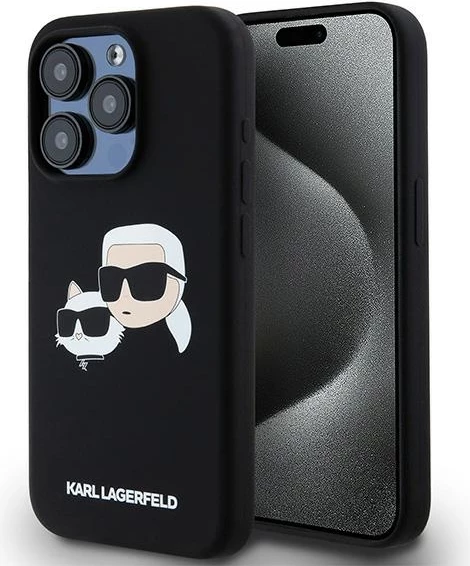 Mbështjellës Karl Lagerfeld Silicone Karl & Choupette MagSafe për iPhone 15 Pro, i zi
