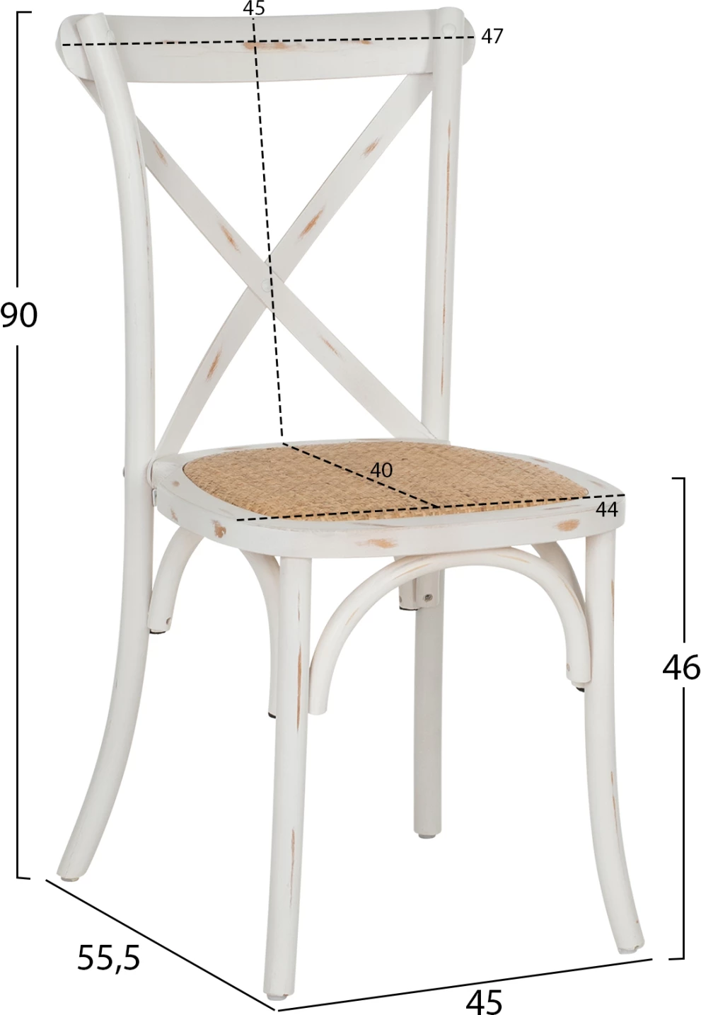 Karrige Owen e grumbullueshme prej druri ahu, ngjyrë e bardhë e larë, me shpinë të kryqëzuar, FH8575.04, 45x55.5x90 cm