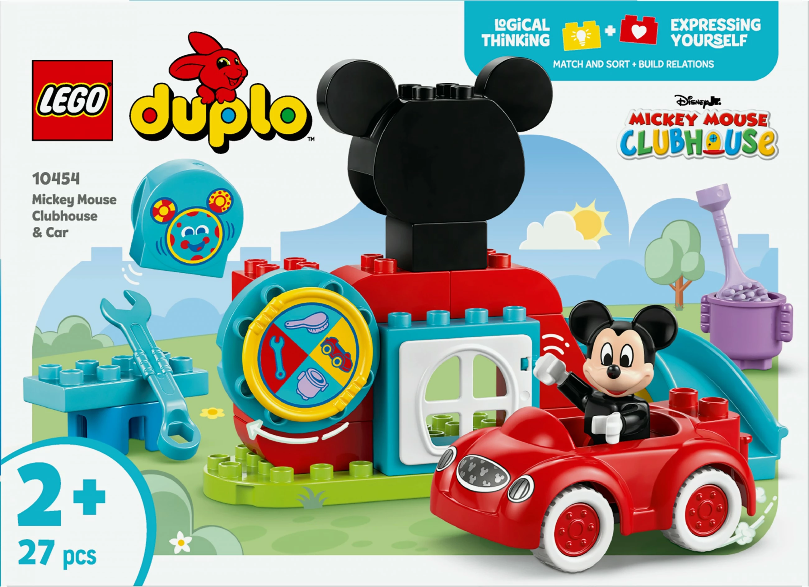 Set ndërtimi LEGO DUPLO Disney Mickey Mouse Clubhouse & makinë, 27 pjesë, shumëngjyrëshe