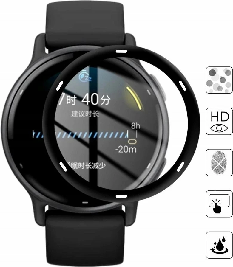 Xham mbrojtës hibrid Wozinsky Full Glue Full Cover për Garmin Vivoactive 5 38mm 0.2mm 7H, i zi, 2 copë