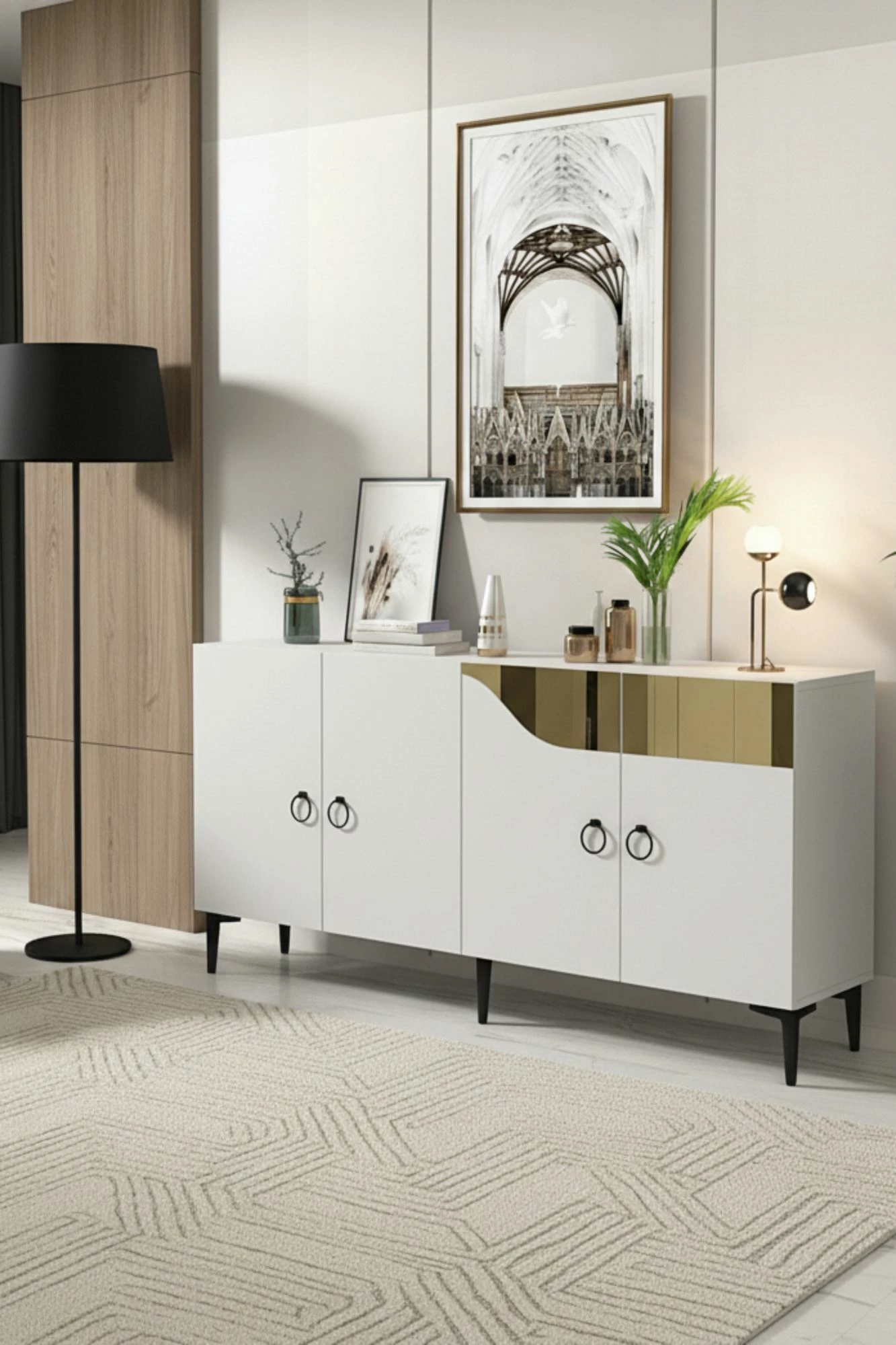 Konsol Skye Decor, Gama 150, e bardhë, ari