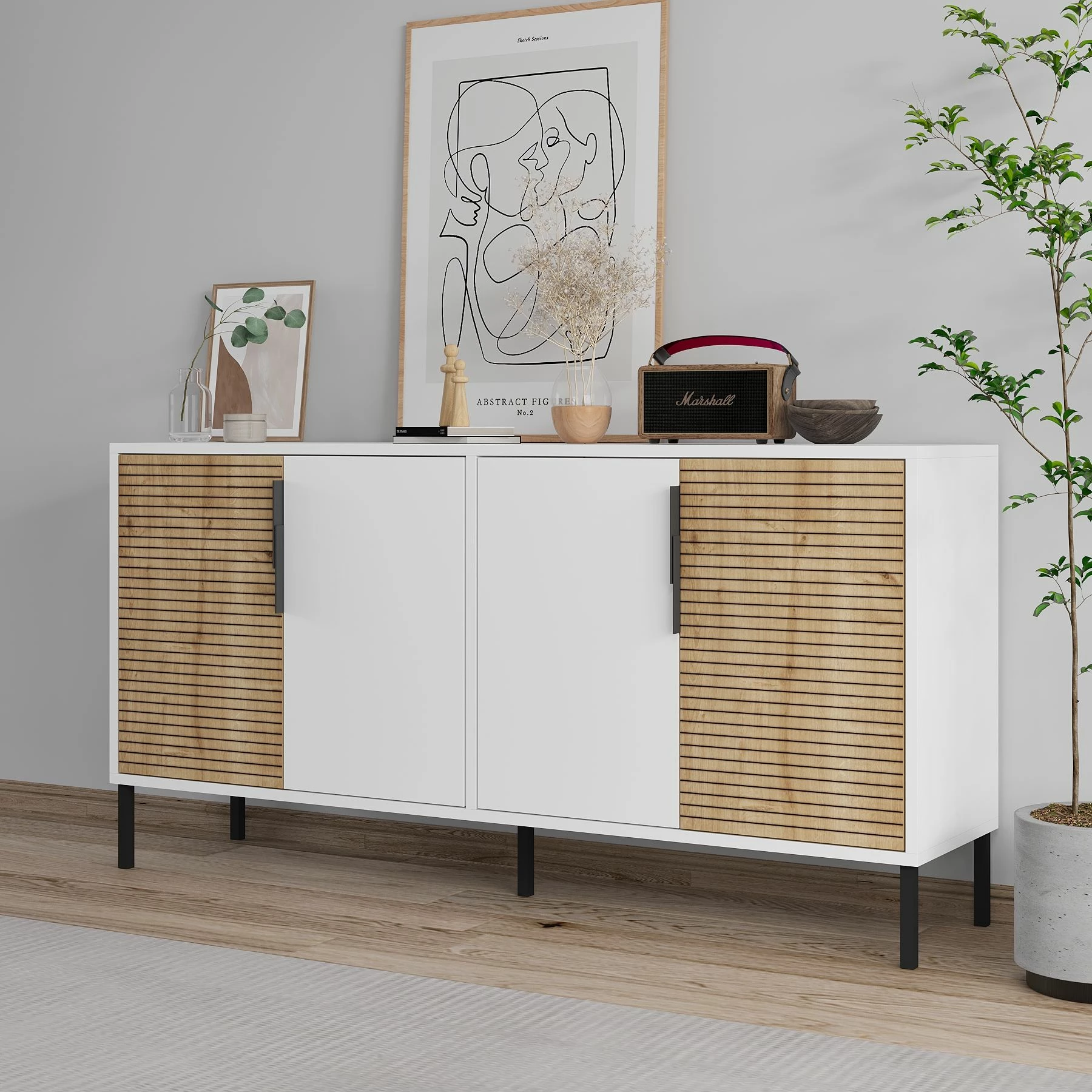 Konsol Skye Decor, ngjyrë e bardhë, lisi sapphire