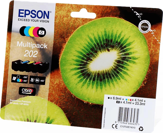 Set bojë printeri, Epson, 202 / C13T02E74010, 5 patrona, Claria Premium, për Expression Premium XP-6000/XP-6005, e zezë foto e zezë cian magenta e verdhë, multipack