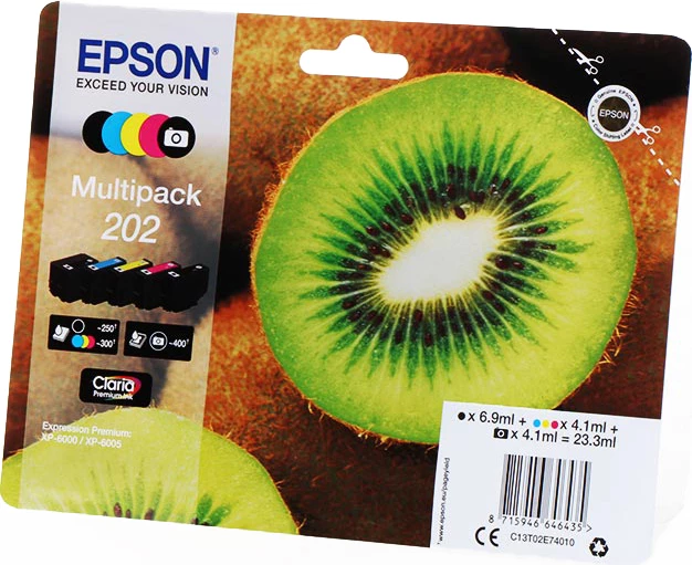 Set bojë printeri, Epson, 202 / C13T02E74010, 5 patrona, Claria Premium, për Expression Premium XP-6000/XP-6005, e zezë foto e zezë cian magenta e verdhë, multipack