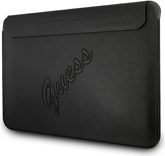 Mbështjellës Guess Saffiano Script për laptop 13", eko-lëkurë, zi
