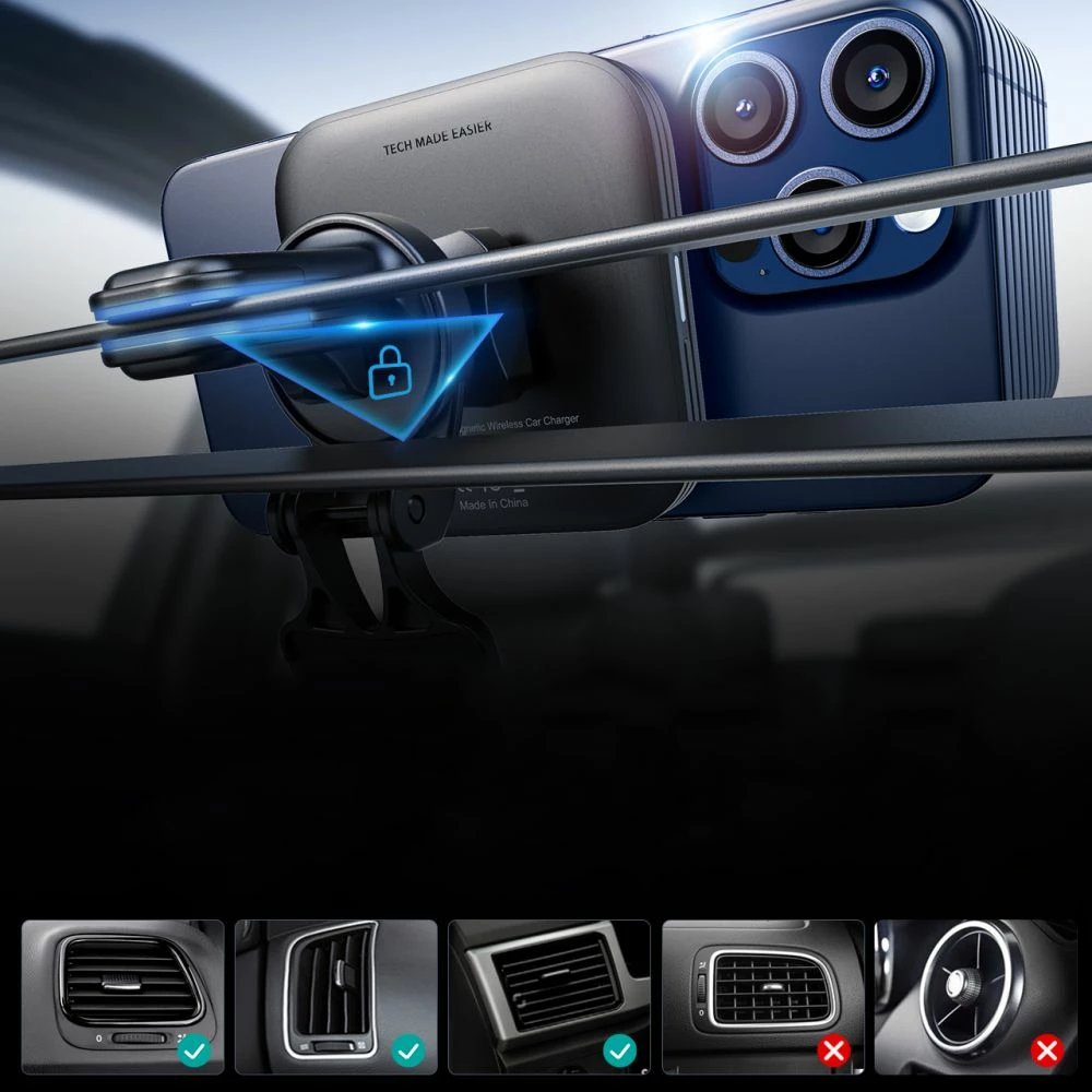 Mbështjellës veture ESR Halolock QI2 me MagSafe, karikues wireless 15W, i zi