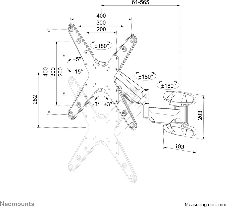 Mbajtës muri Neomounts WL70-550BL14, 32"-55", i zi