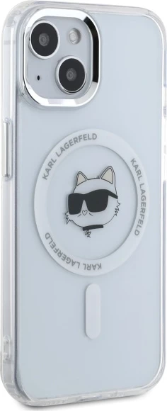 Mbështjellës Karl Lagerfeld IML Metal Choupette Head MagSafe për iPhone 15, Bardhë