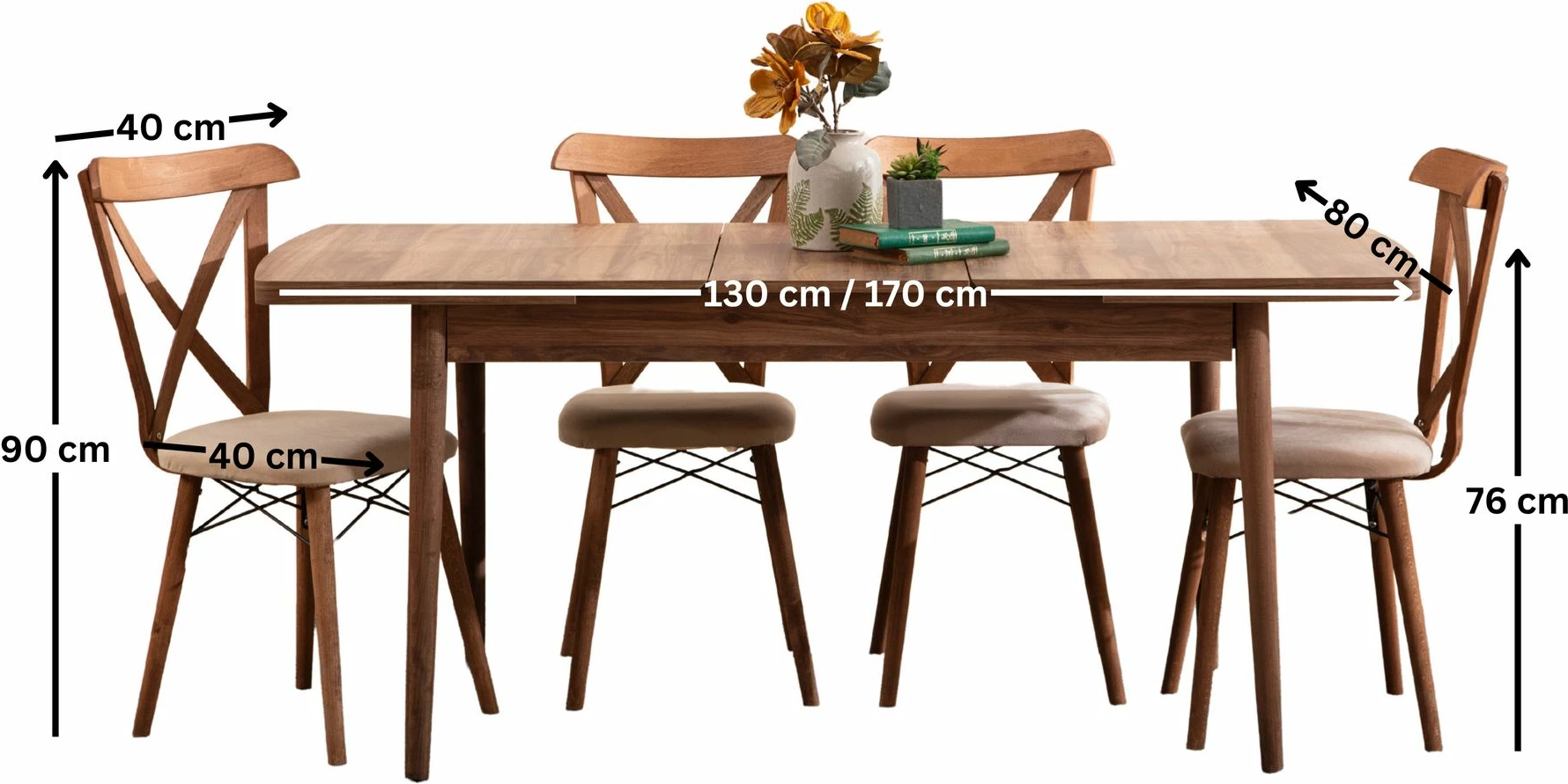 Tavolinë me karrige, zgjatshme, 5 copë, ngjyrë kafe, Skye Decor, Cenova