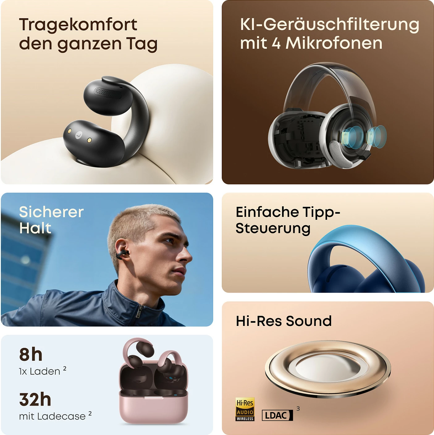 Kufje Anker Soundcore AeroClip, TWS, Bluetooth 5.4, Hi-Res LDAC, Open-Ear, IP55, blu