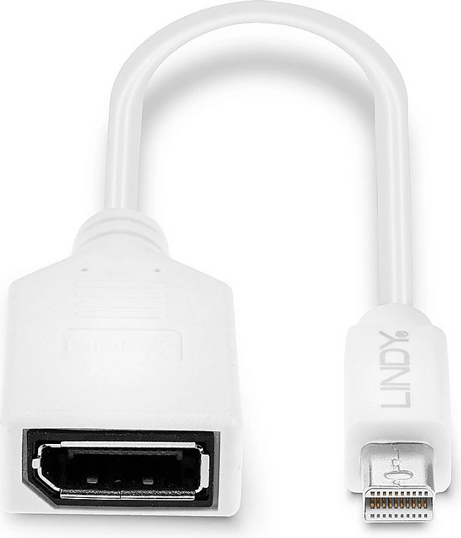 Kabllo adapter Mini DisplayPort në DisplayPort LINDY, 0.15 m, e bardhë