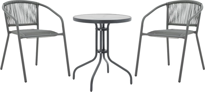 Tavolinë me karrige Watson-Lindaria set prej 3 pjesësh, metal-xham, Φ60x70cm