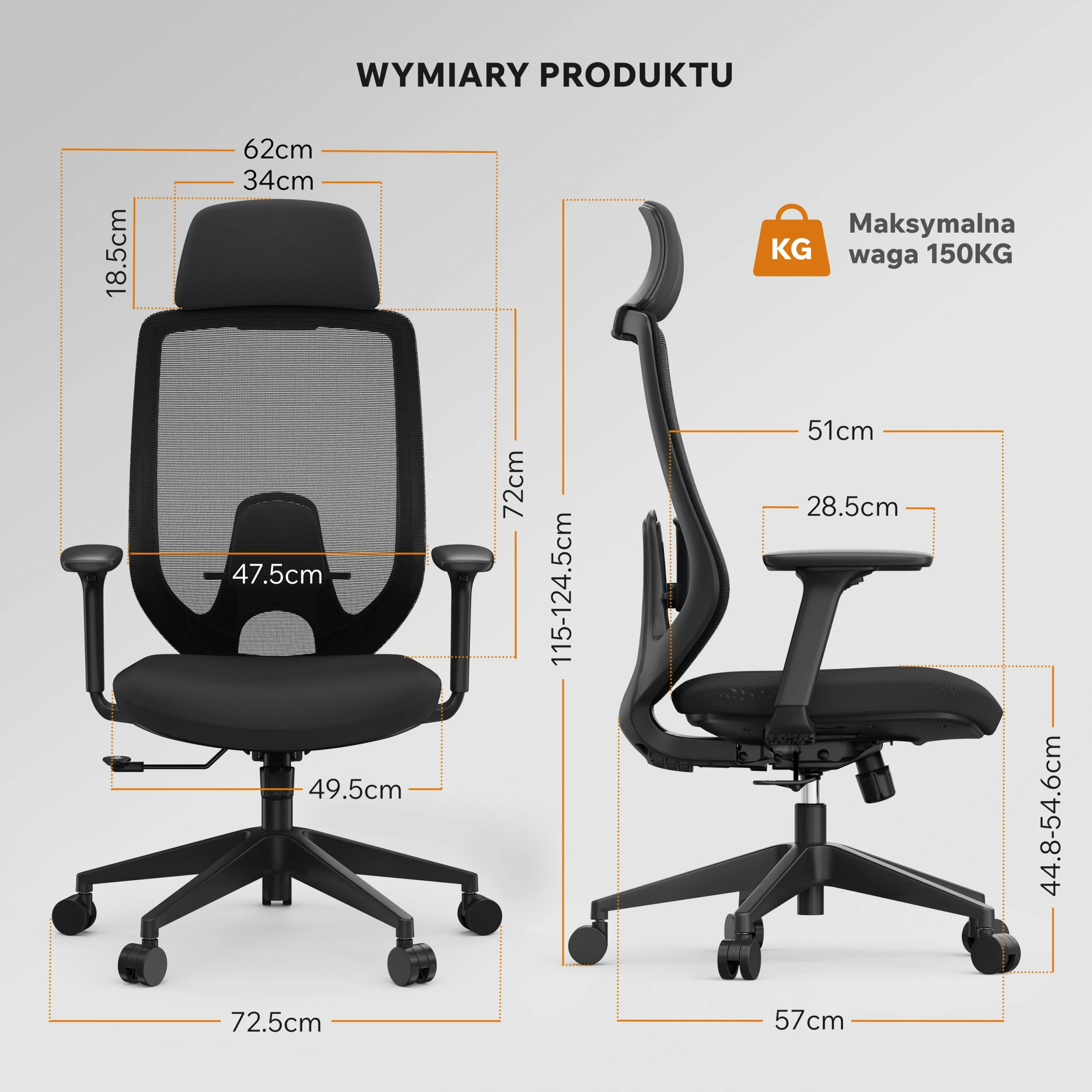 Karrige zyre SENSE7 Nakai, ergonomike me rrjetë, 150 kg, e zezë