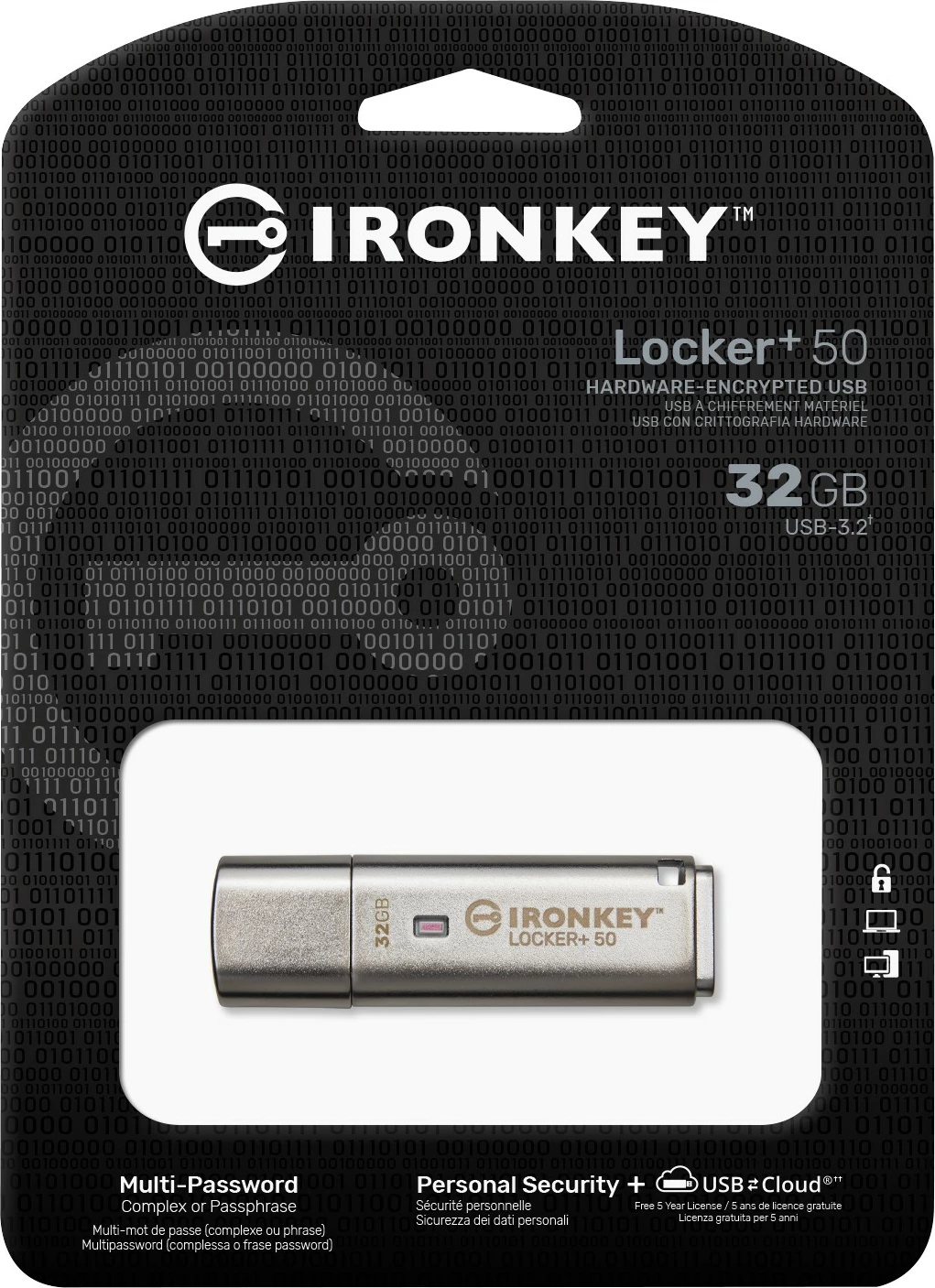 USB stick Kingston IronKey Locker+ 50 32GB, argjend