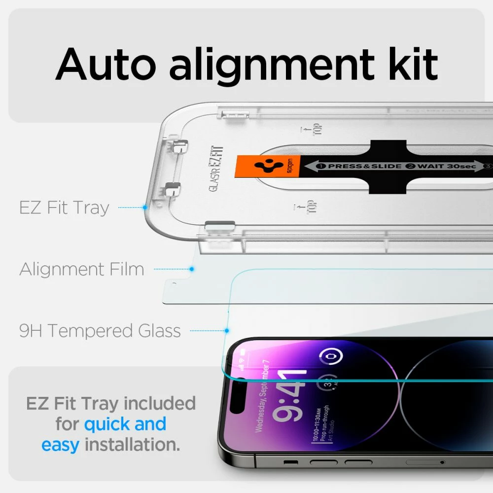 Xham i temperuar Spigen Glas.tR EZ Fit për iPhone 14 Pro, 2 copë