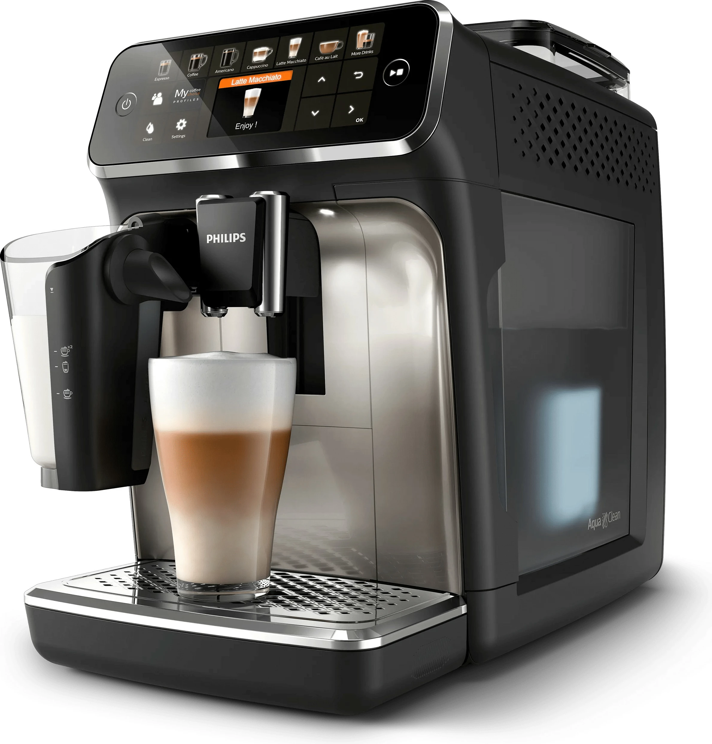 Aparat kafeje automatik Philips 5400 Series EP5447/90, mulli i integrum, touchscreen, i zi/krom