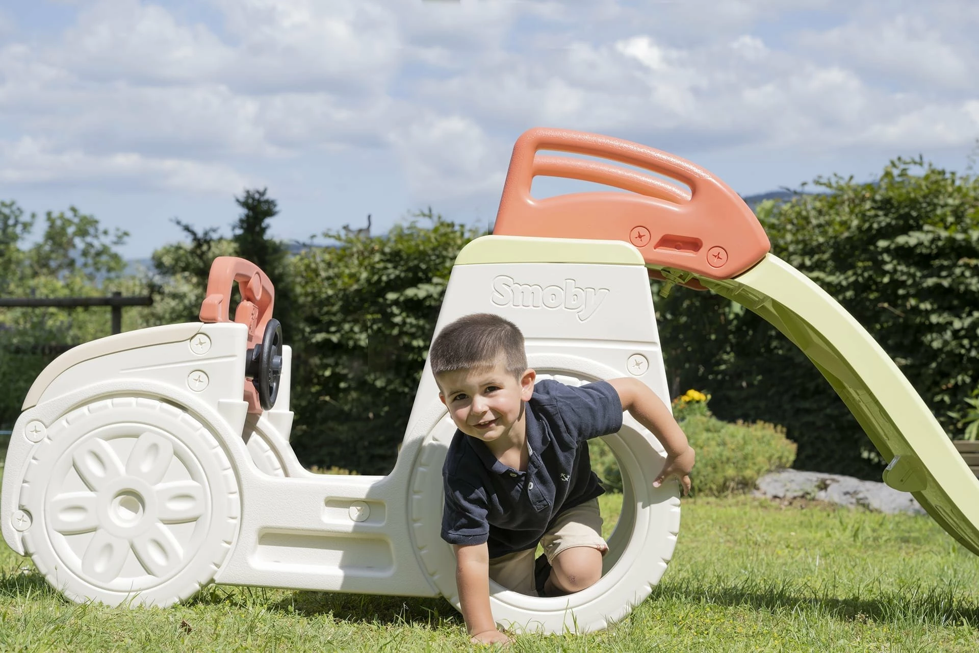 Lodër oborri 3-në-1 Smoby Adventure Car 840207, rrëshqitëse 150 cm, shumëngjyrëshe