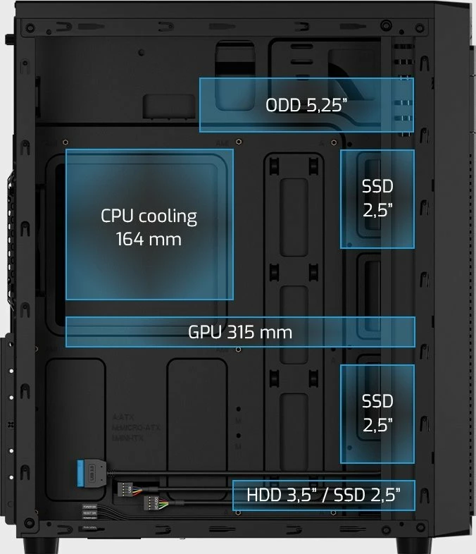 Kasë Natec Aracanta NPC-2326 Midi Tower ATX/Micro ATX/Mini-ITX, pa PSU, pa dritare, e zezë