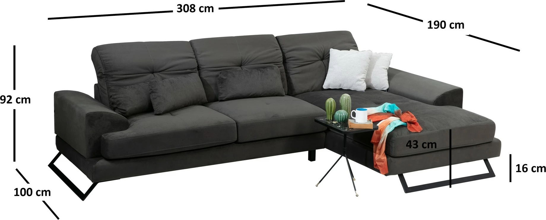 Kënd-sofë Atelier del Sofa, Frido kënd i djathtë (L3+Chl), anthracite