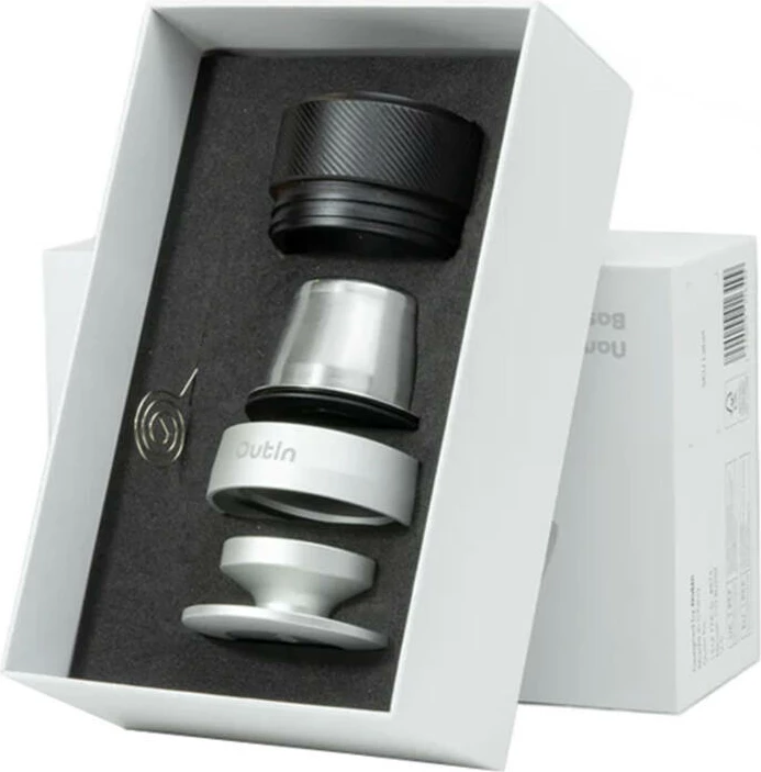 Adapter për double espresso Outin Basket Plus A000008, kapacitet 16–18 g, inoks, set 5-copësh, shumëngjyrësh