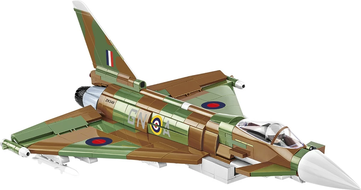 Set blloqe ndërtimi, Cobi Klocki, 5843 Eurofighter Typhoon FGR4 1:48, 577 pjesë, plastikë, me bazë ekspozimi, kamuflazh RAF