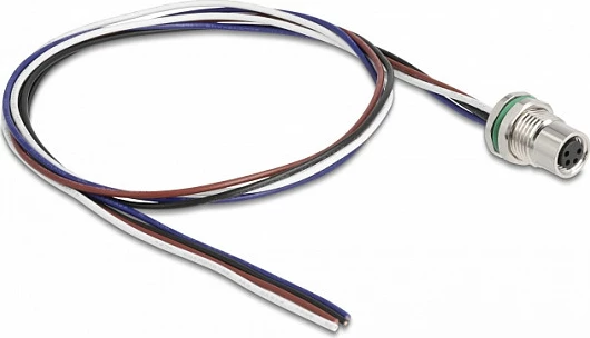 Kabllo DeLOCK M8 panel-mount A-coded 4-pin, 0.5 m, AWG24, TPU, e zezë