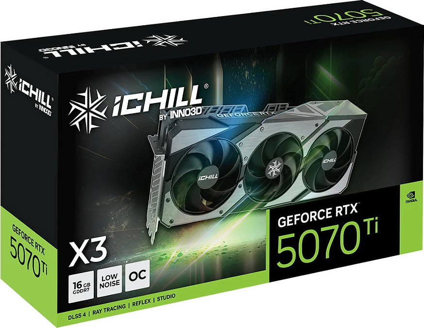 Kartë grafike Inno3D GeForce RTX 5070 Ti iChill X3, 16GB GDDR7, 3 fana, RGB