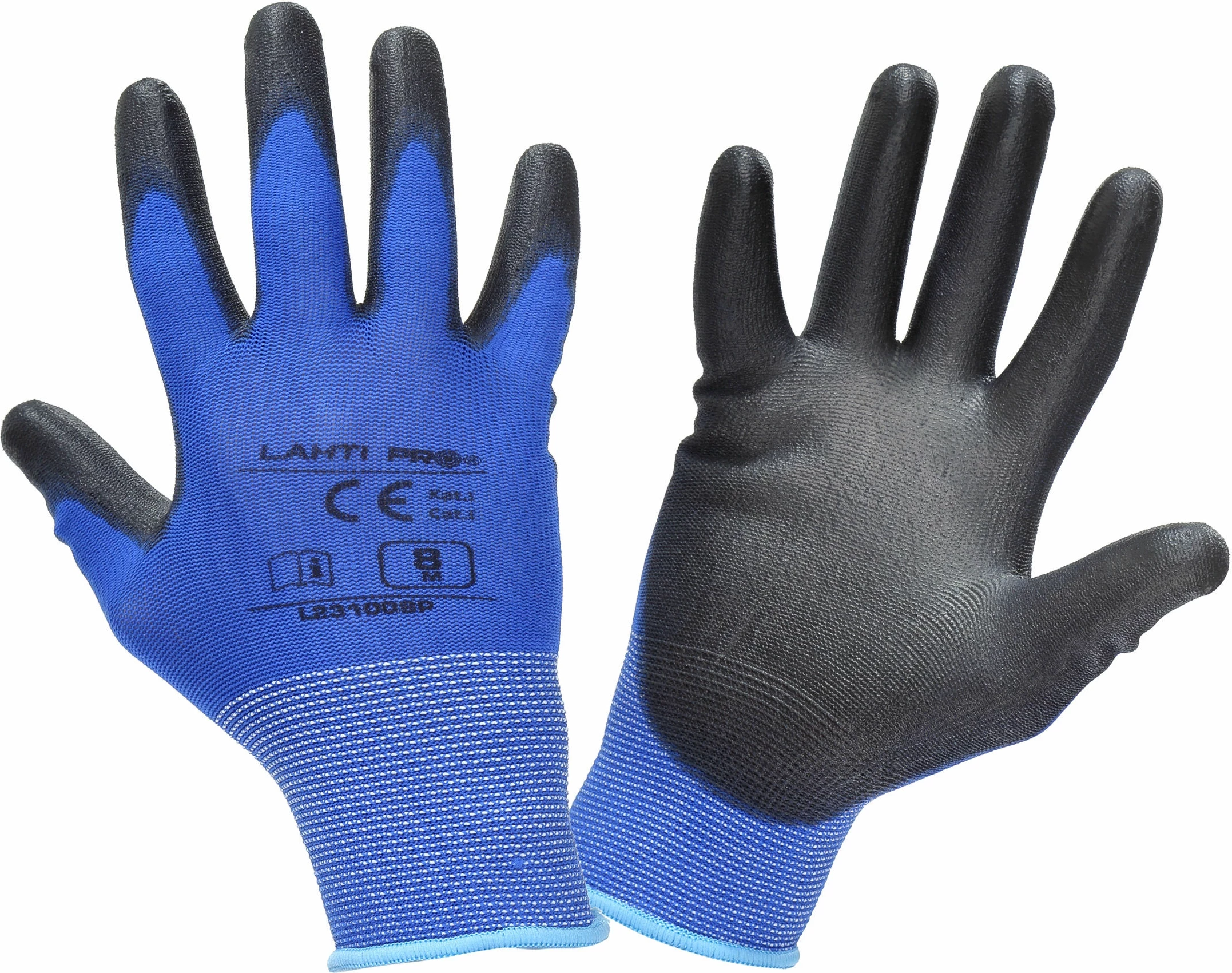 Doreza pune LAHTI PRO L231007K, nylon/PU, veshje poliuretani për kapje të mirë, manshetë elastike, blu-zi