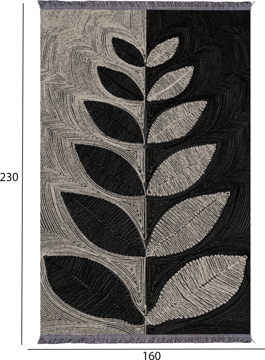 Tepih për dhomë ndeje me franja, JOSIANE, FH7675.40, bezhë-e zezë, 160x230