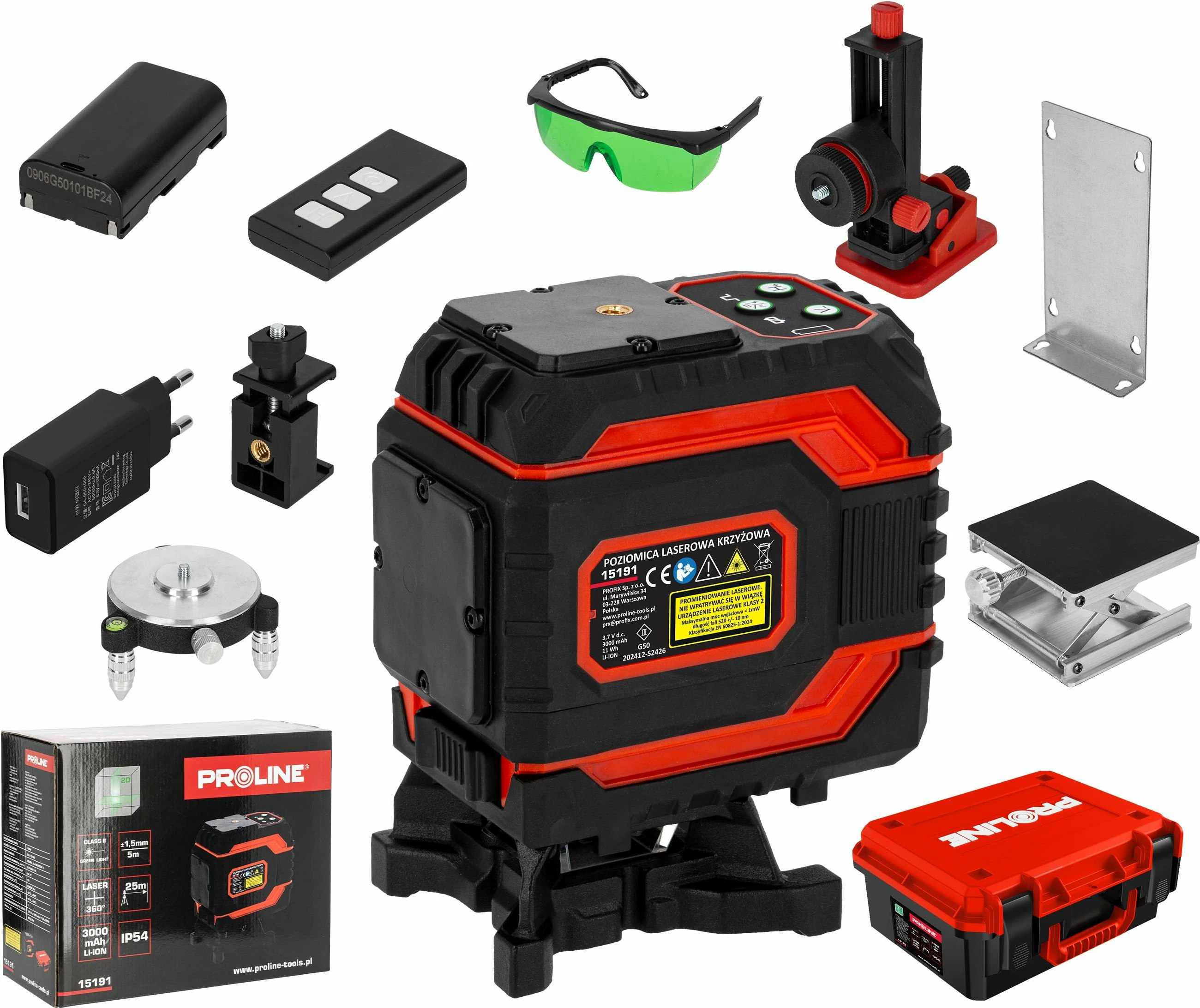 Nivel laser Proline 15191 360°, 2 rreze, 25 m, rreze jeshile, set me aksesorë