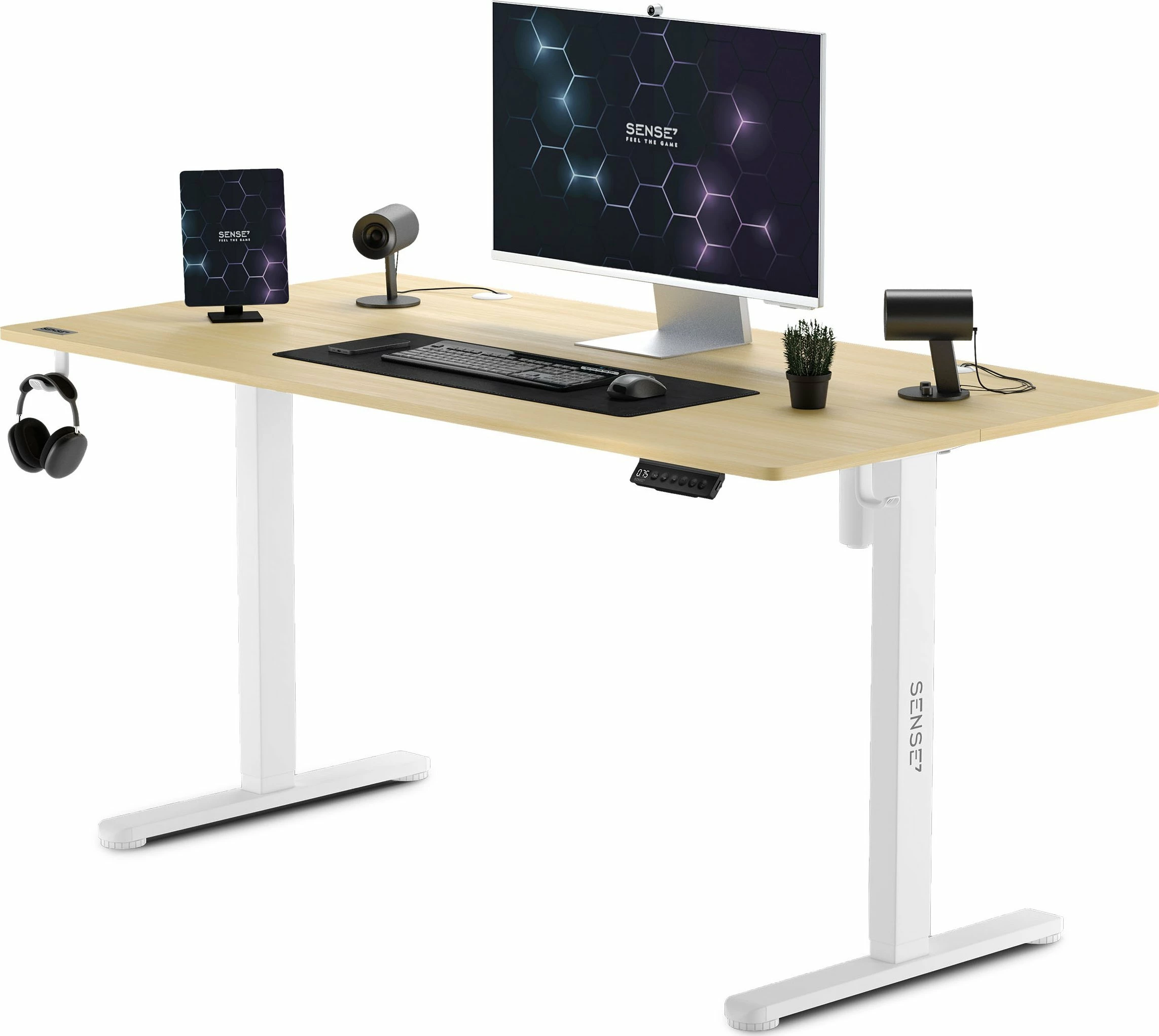 Tavolinë elektrike gaming/zyre SENSE7 NOJO 140x70 cm, rregullim lartësie 72-118 cm, pishë e bardhë