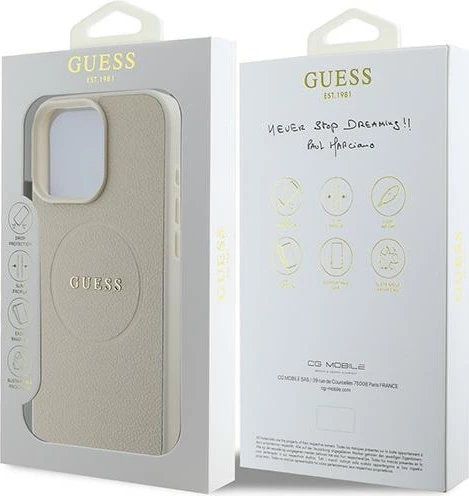 Mbështjellës Guess Grained Ring MagSafe për iPhone 16 Pro, bezhë