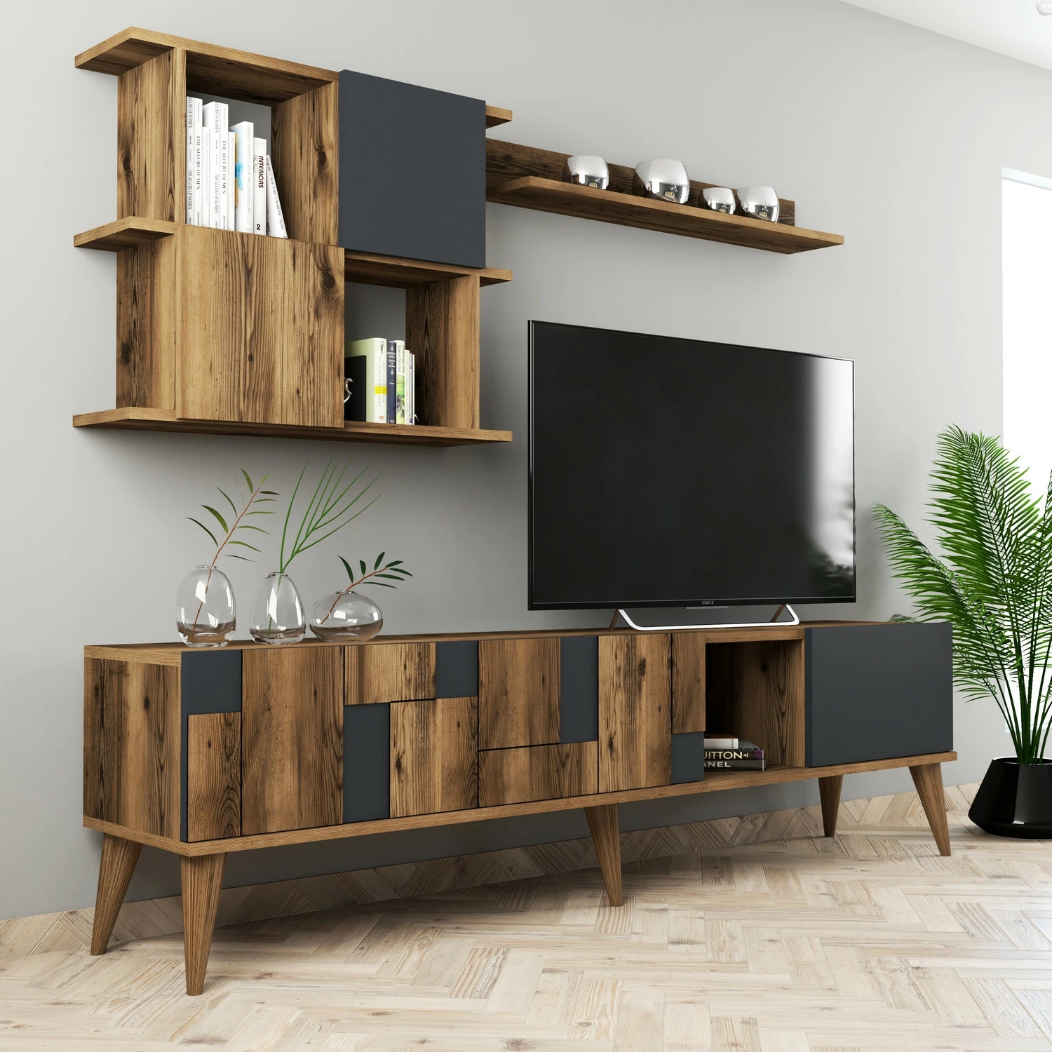 Komodë TV Hanah Home Madrid, ngjyrë arrë dhe antracit