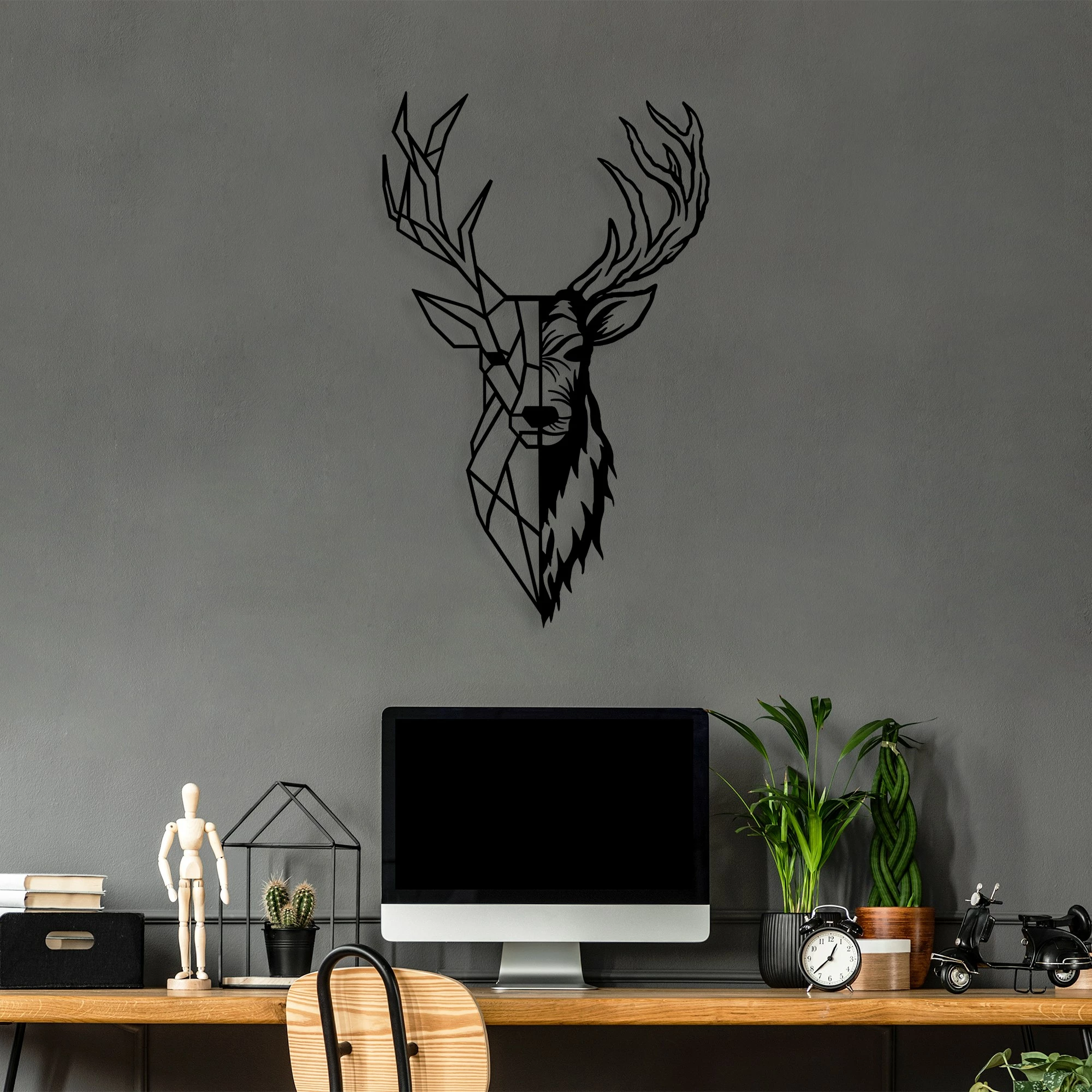 Aksesor dekorativ metalik për mur, Wallity, Red Deer 2, ngjyrë e zezë, 42x70cm