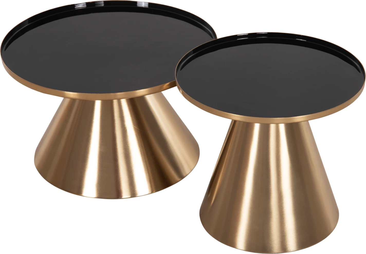 Tavolina kafeje 2 copë LORME FH9923 metalike, e zezë dhe e artë, Φ50 & Φ40 cm