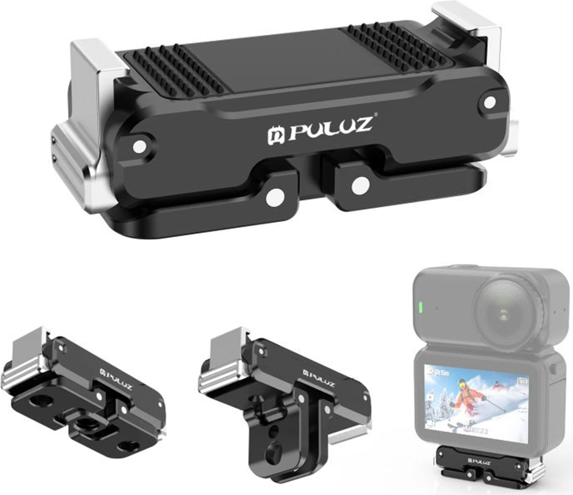Mbajtës magnetik metalik me çlirim të shpejtë, Puluz, PU794B, për DJI Osmo Nano, alumin, me cold shoe dhe vidë 1/4", i zi