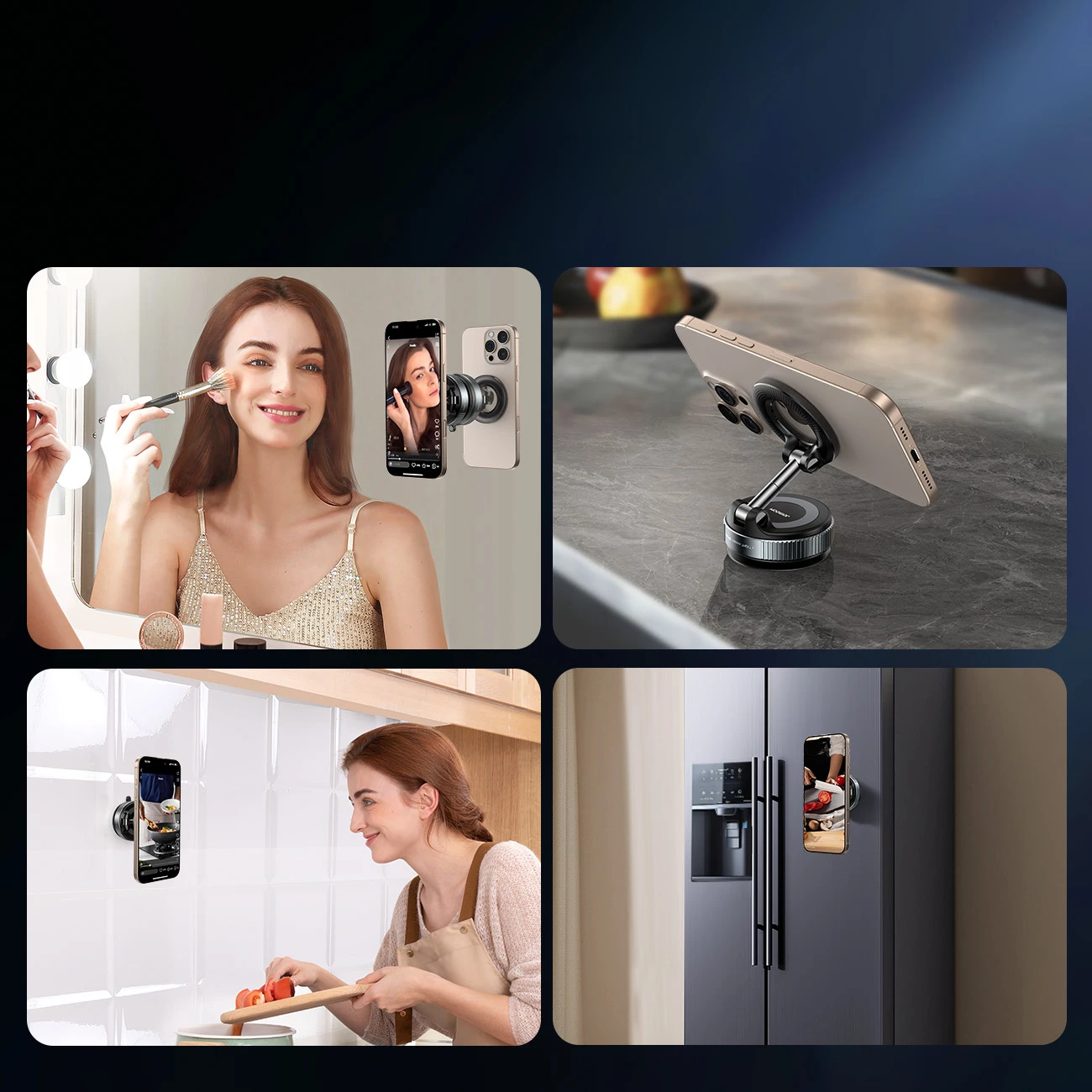Mbajtës makine magnetik, Joyroom JR-ZS501, MagSafe, gotë thithëse + ngjitës 3M, rrotullim 360°, për 4.0–7.0" celularë, gri e errët