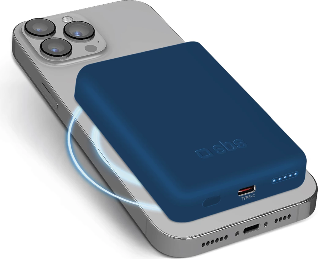 Powerbank SBS TEBB5000MAG1CB, 5000 mAh, MagSafe, Qi, USB-C, kaltër