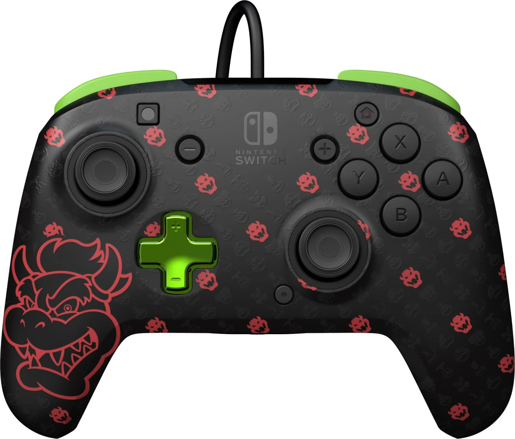 Kontroller me kabllo PDP REMATCH Bowser Glow in the Dark për Nintendo Switch, e zezë/jeshile