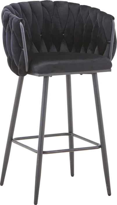 Karrige për bar Vivian, kadife e zezë, këmbë metalike, 57x50x100cm