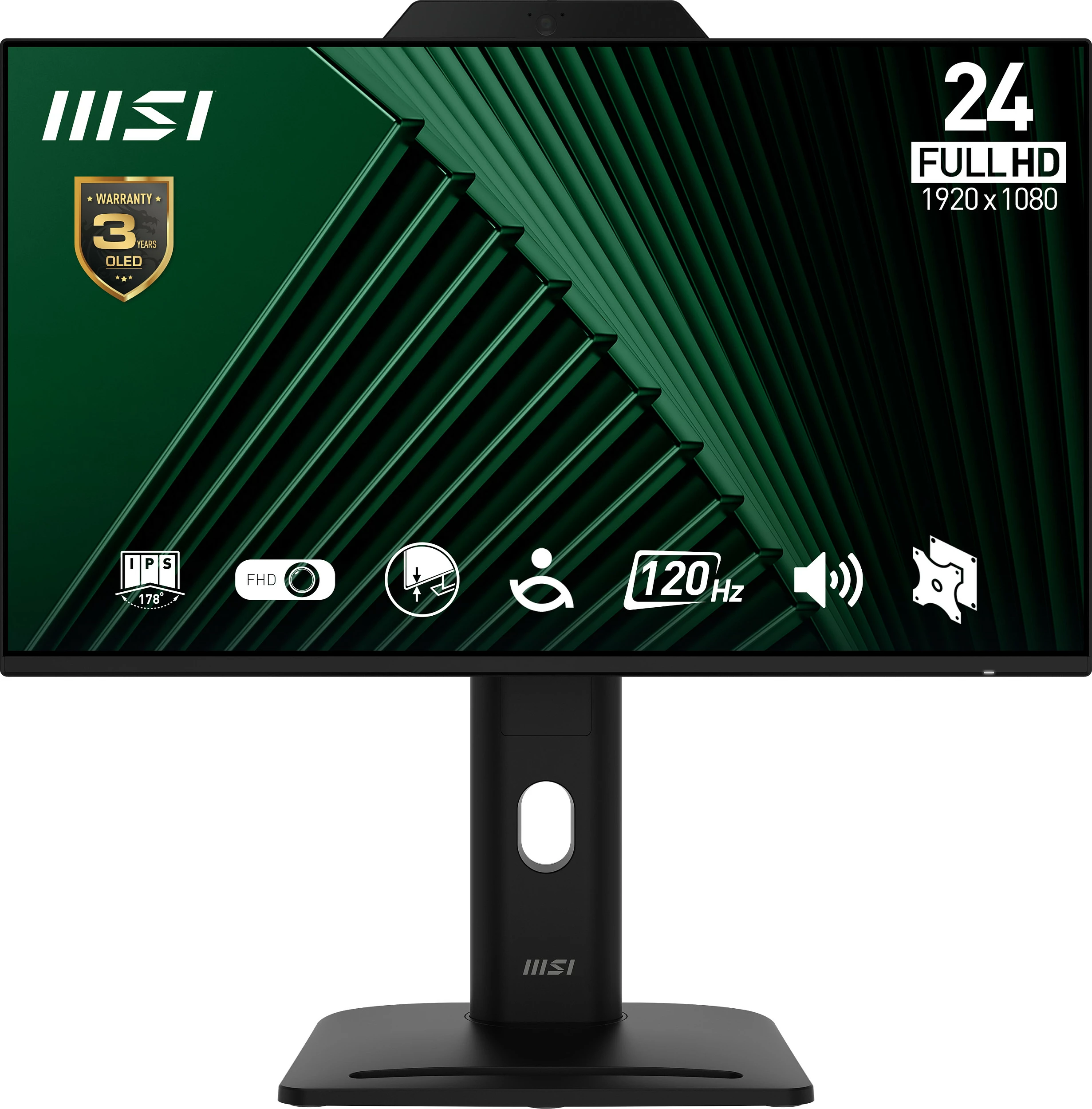 Monitor MSI PRO MP242PMGDE 24", IPS, FHD, 120Hz, 1ms, me kamerë, USB hub, i zi