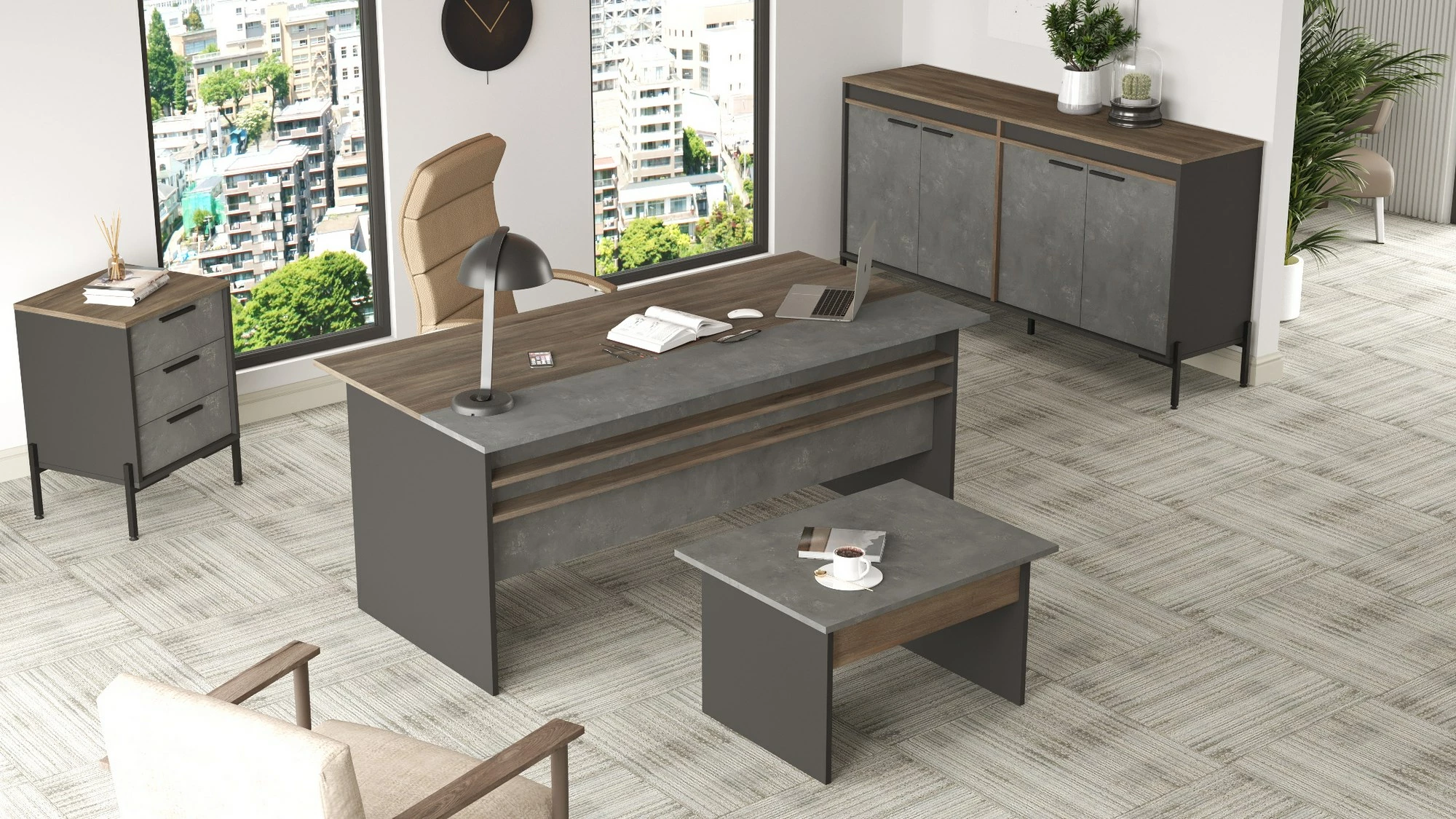 Set mobiljesh për zyre, ngjyrë argjendi dhe antracit, Skye Decor, VS8-CGA