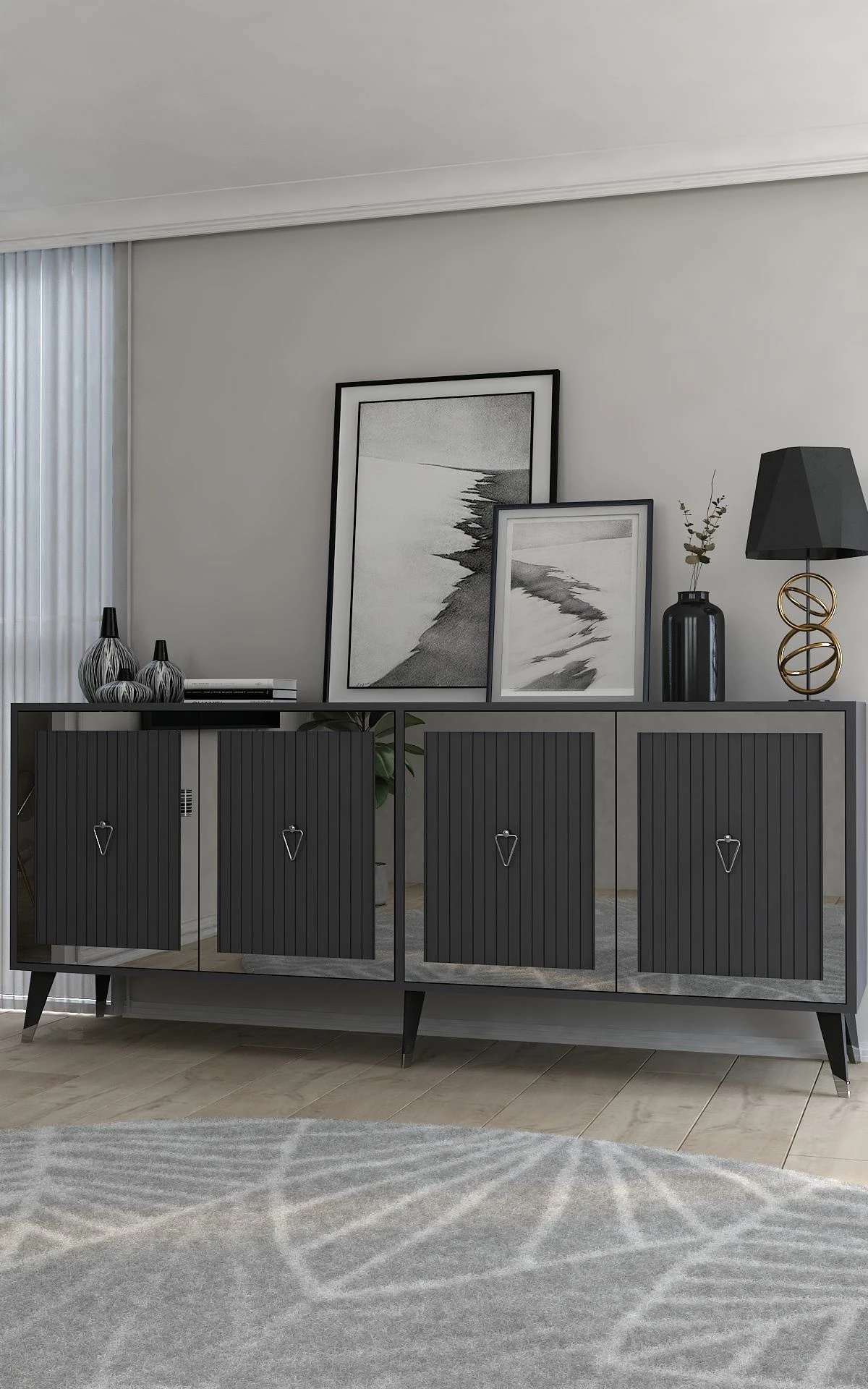 Konsol Skye Decor, ngjyrë antracit, argjend