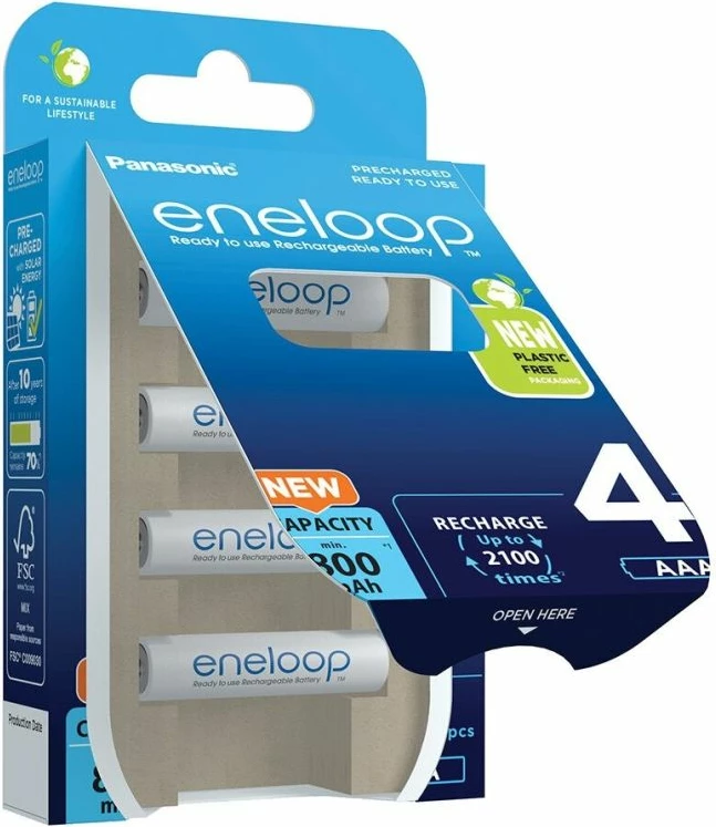Bateria të rikarikueshme Panasonic Eneloop AAA 800 mAh 4 copë, të bardha
