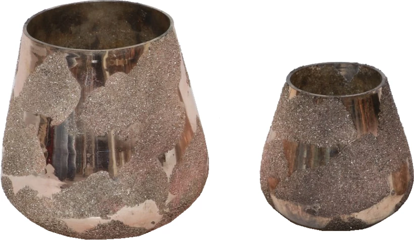 Mbajtës për qirinj të vegjël ALKE, xham, ngjyrë ari, 11x11x11 cm