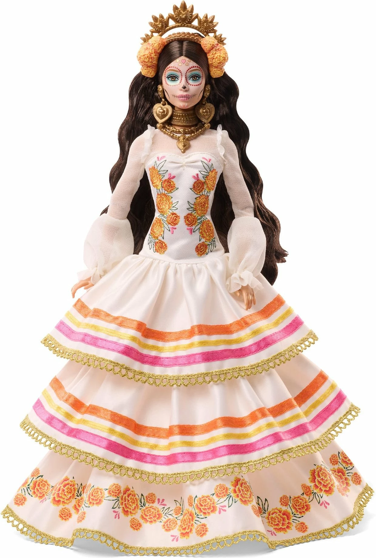 Kukull Barbie Mattel Signature Día de Muertos 2025 JBJ05, fustan dekorativ ivory, set me stand dhe certifikatë