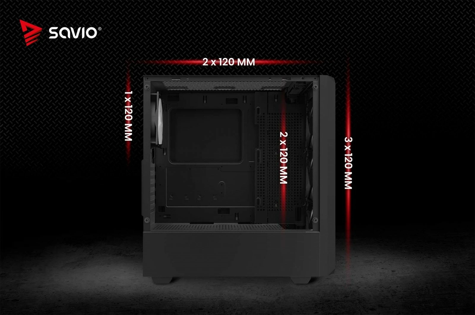 Kasë PC Savio NOCTIS GLASS RGB X1 midi tower ATX/mATX/Mini‑ITX me 4 ftohës RGB PWM, panel xhami të temperuar, filtra pluhuri, e zezë