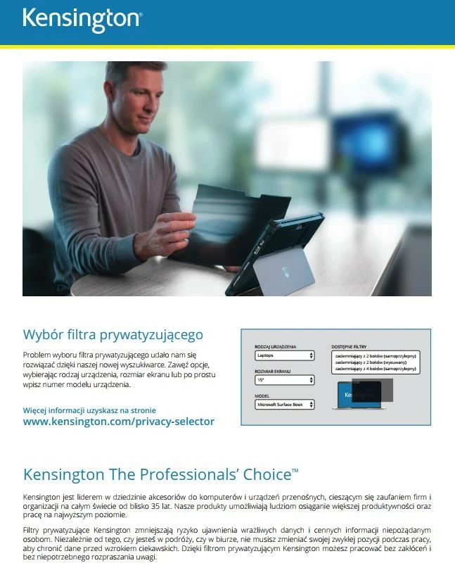 Filter privatësie për monitor Kensington 626488 24" 16:10 i dyanshëm i heqshëm, i zi