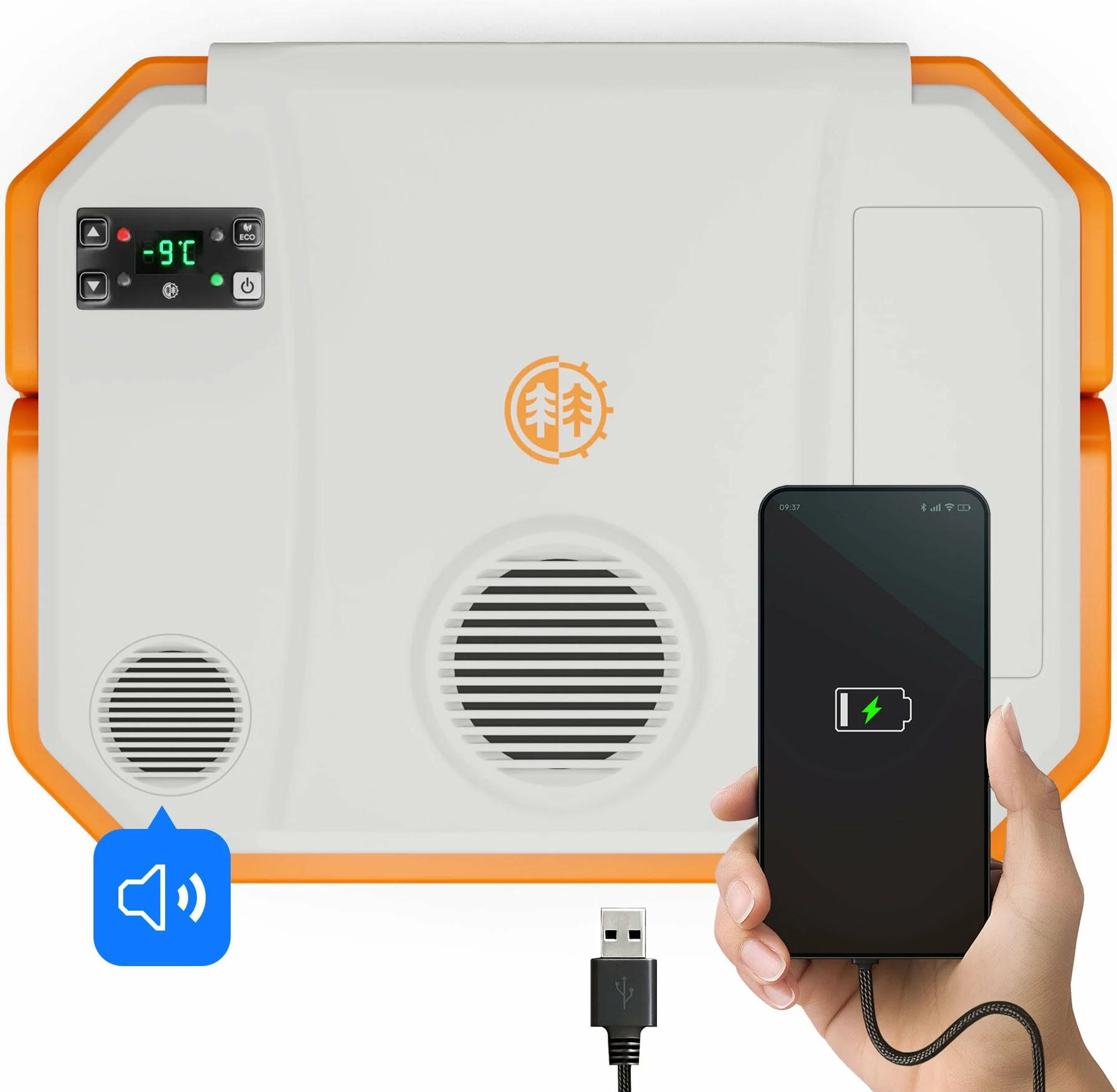 Frigorifer portativ kampingu Peme Trip 31.5 L, ftohje/ngrohje, AC/DC 12V/230V, USB, Bluetooth, portokalli