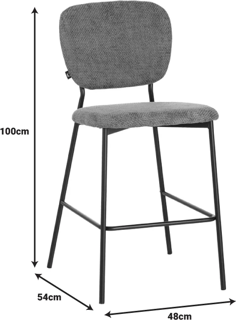 Karrige për bar Cathair, pëlhurë bouclé, ngjyrë e gjelbër, këmbë metalike të zeza, 48x54x100cm